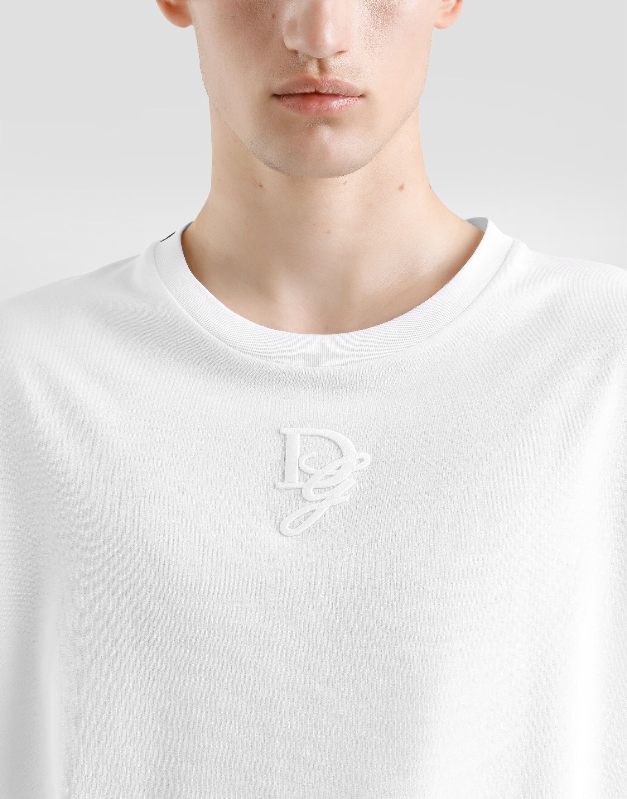 White Cotton T-shirt with Logo Embroidery - Exclusive Wear