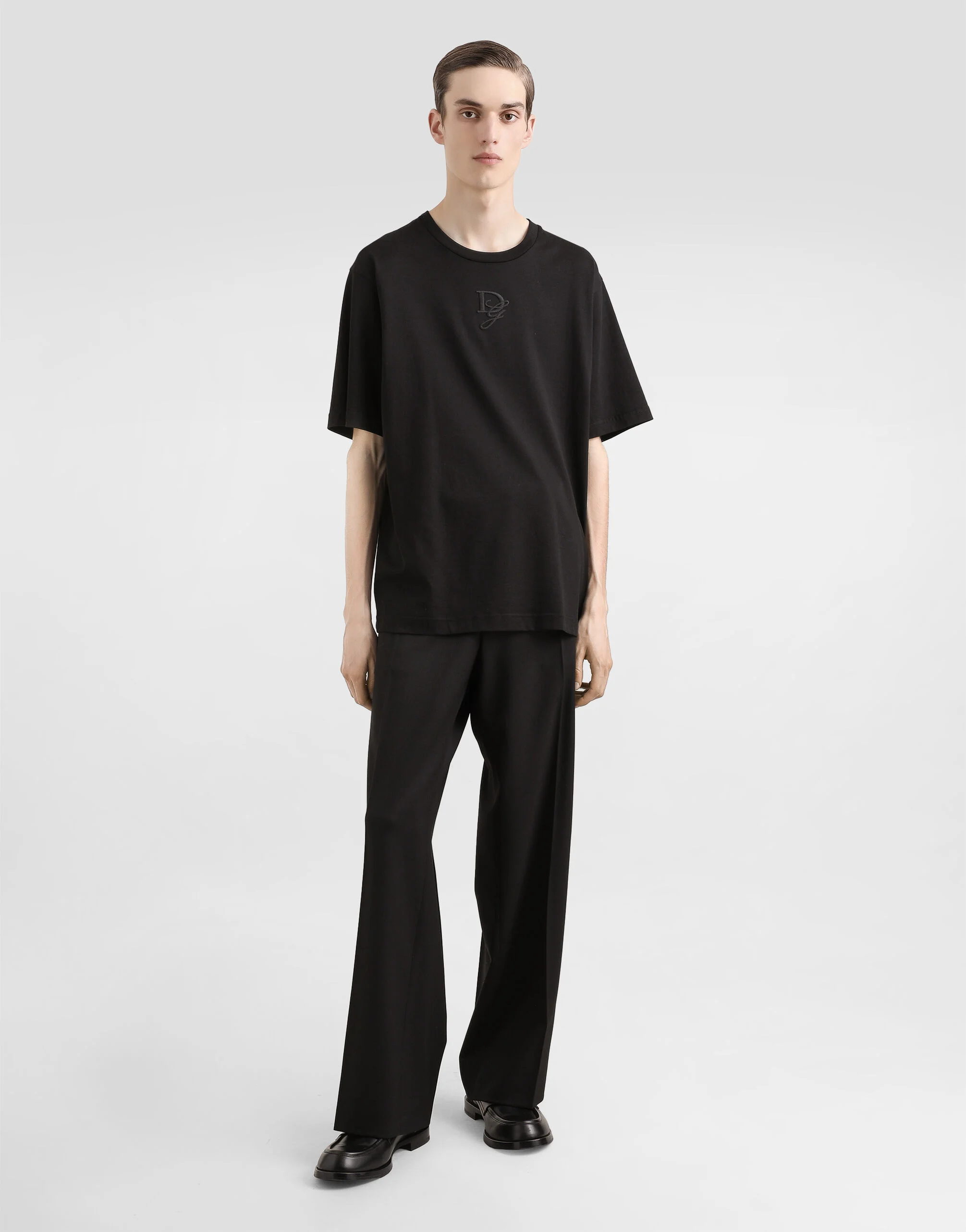 Black Cotton T-shirt with Logo Embroidery - Exclusive Wear