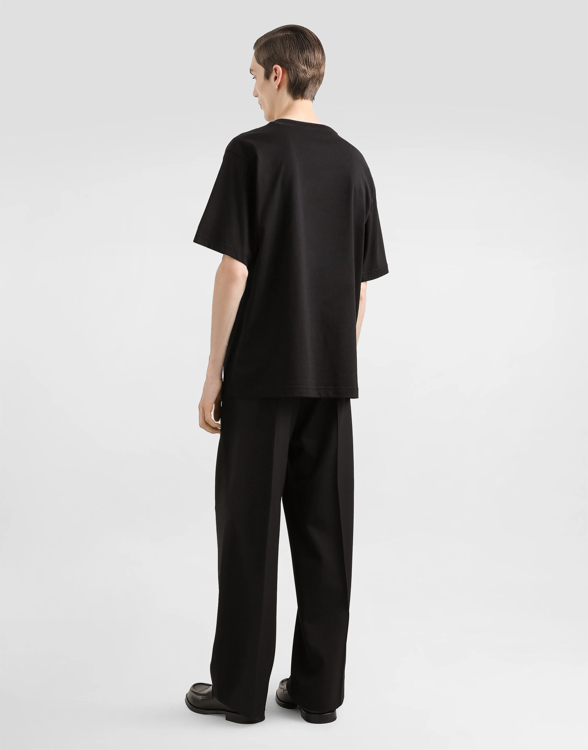 Black Cotton T-shirt with Logo Embroidery - Exclusive Wear
