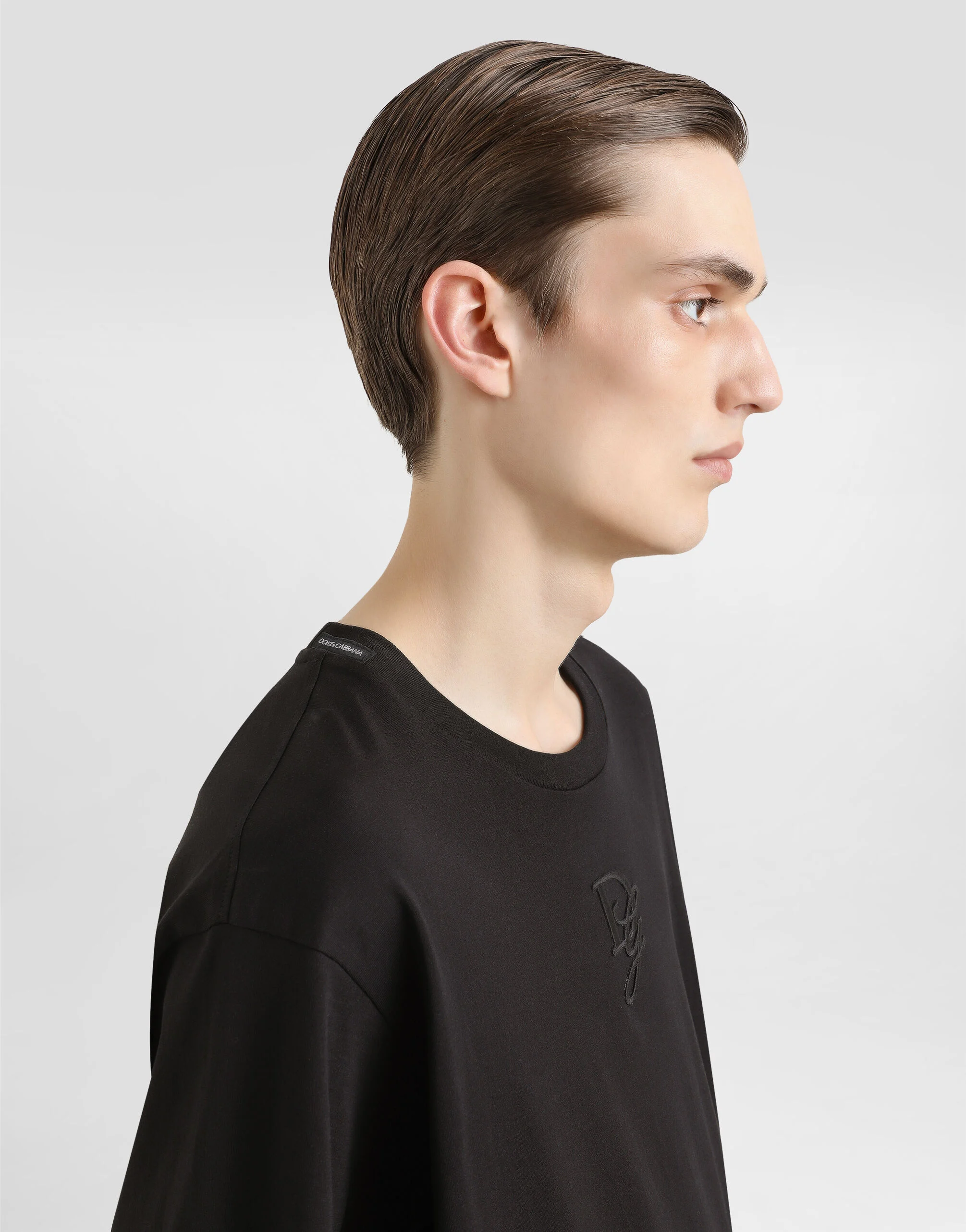 Black Cotton T-shirt with Logo Embroidery - Exclusive Wear