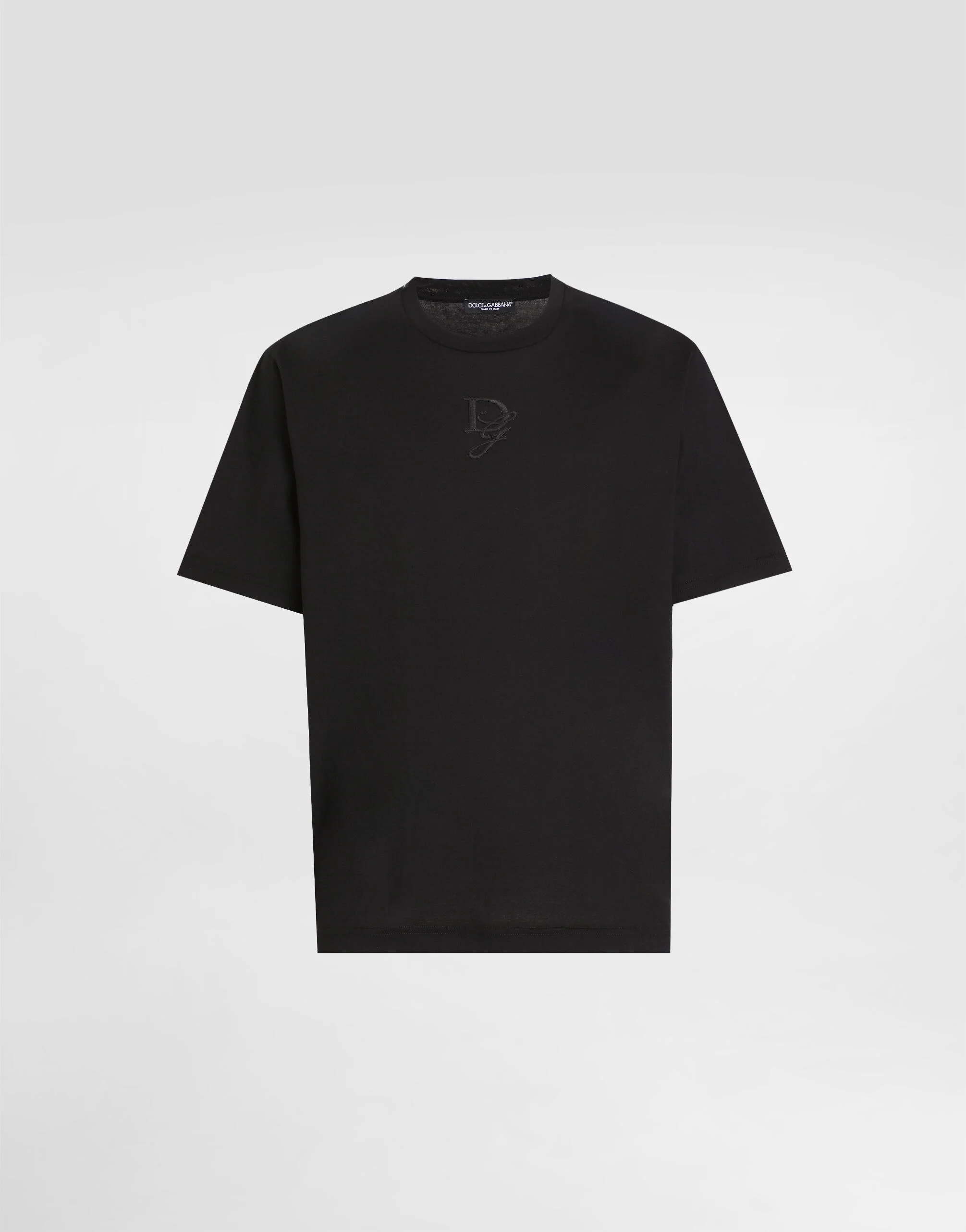 Black Cotton T-shirt with Logo Embroidery - Exclusive Wear