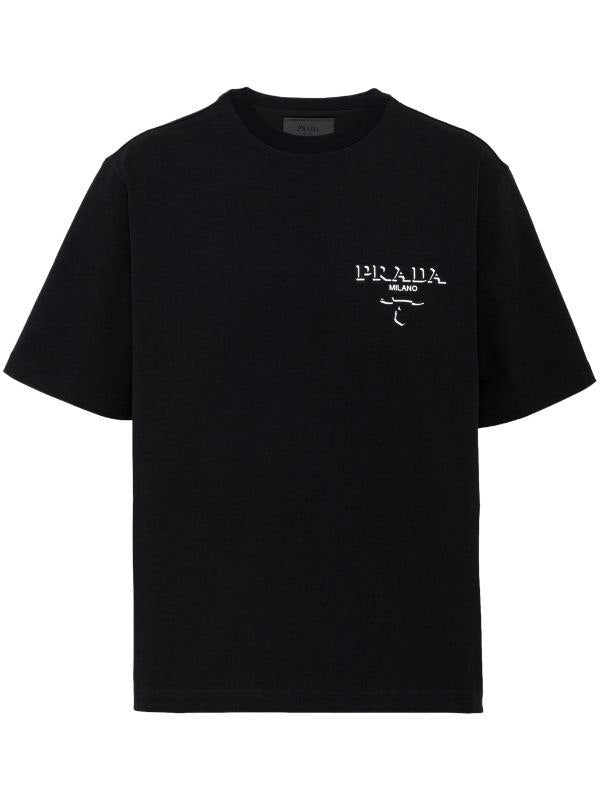Prada Black Cotton T-shirt with Logo