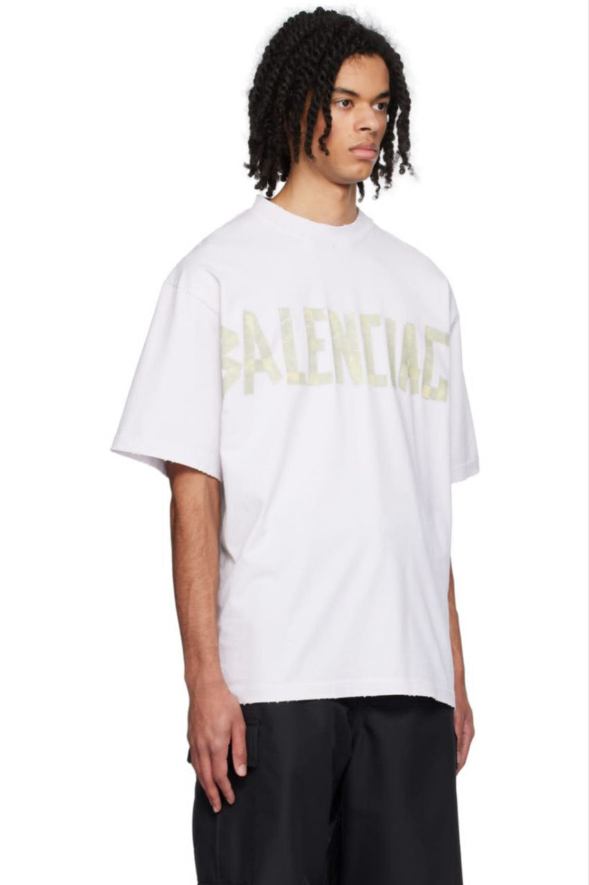 Tape Type Oversized White T-shirt - Exclusive Wear