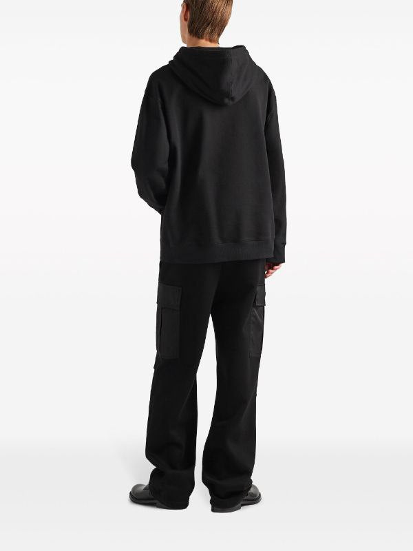 Logo Fleece Black Cotton Hoodie - Exclusive Wear