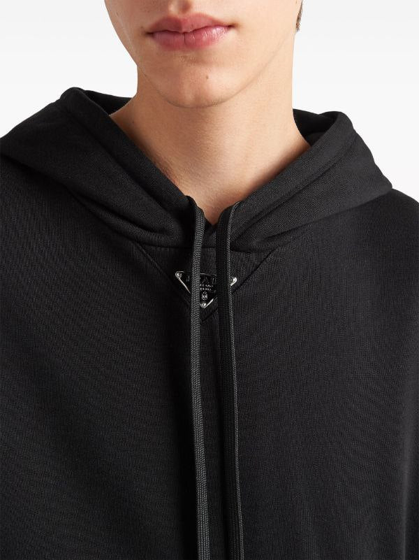 Logo Fleece Black Cotton Hoodie