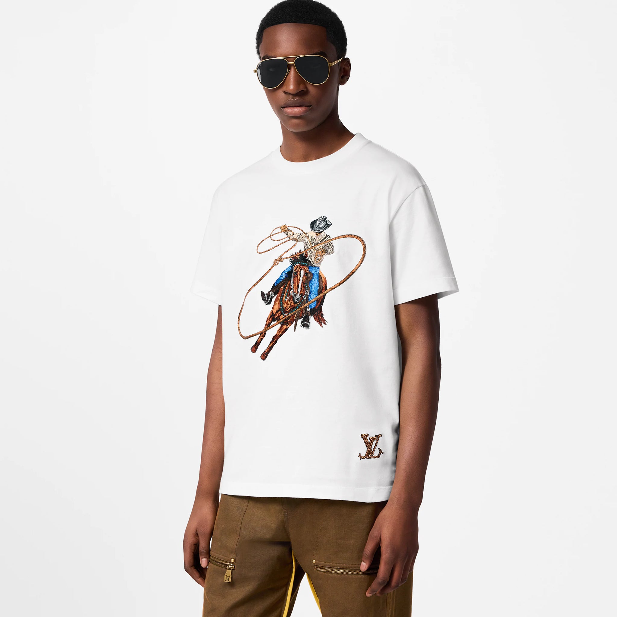 Cowboy Graphic Embroidered Cotton T-shirt - Exclusive Wear