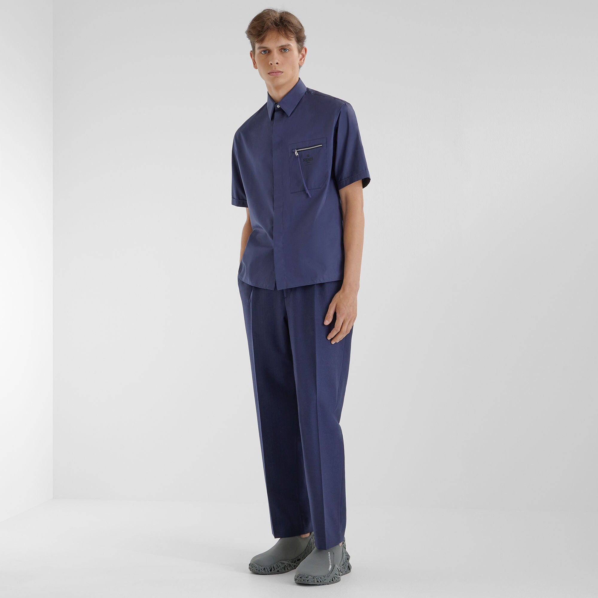 Pocket Zip-up Blue Cotton Shirt - Exclusive Wear