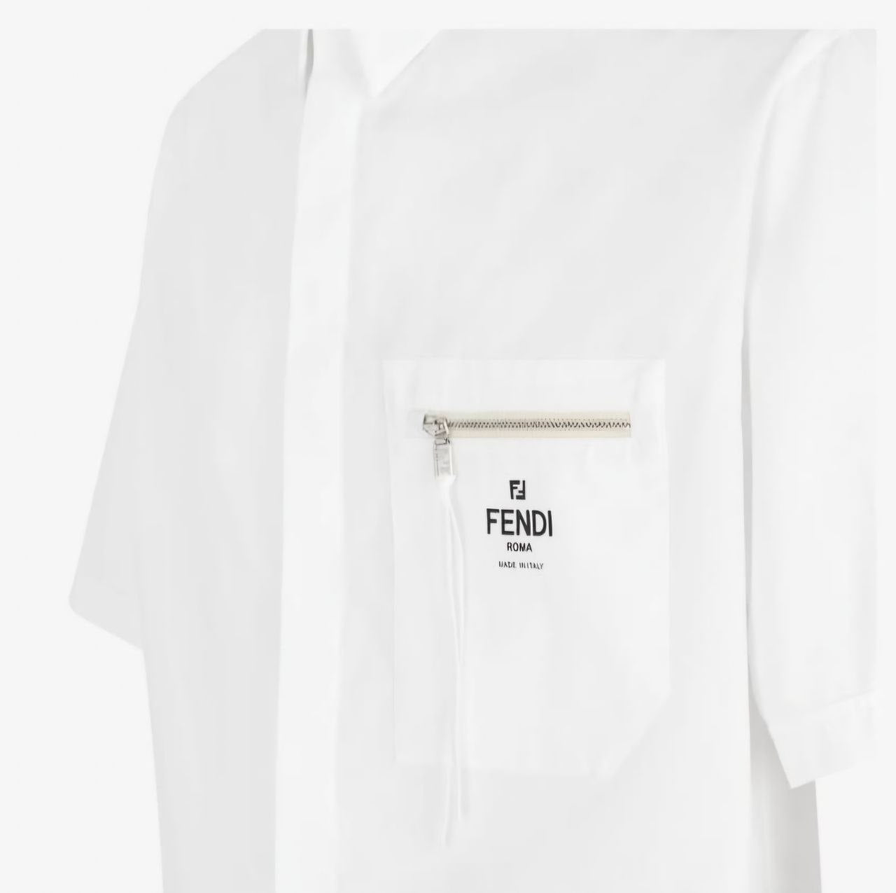 Pocket Zip-up White Cotton Shirt - Exclusive Wear