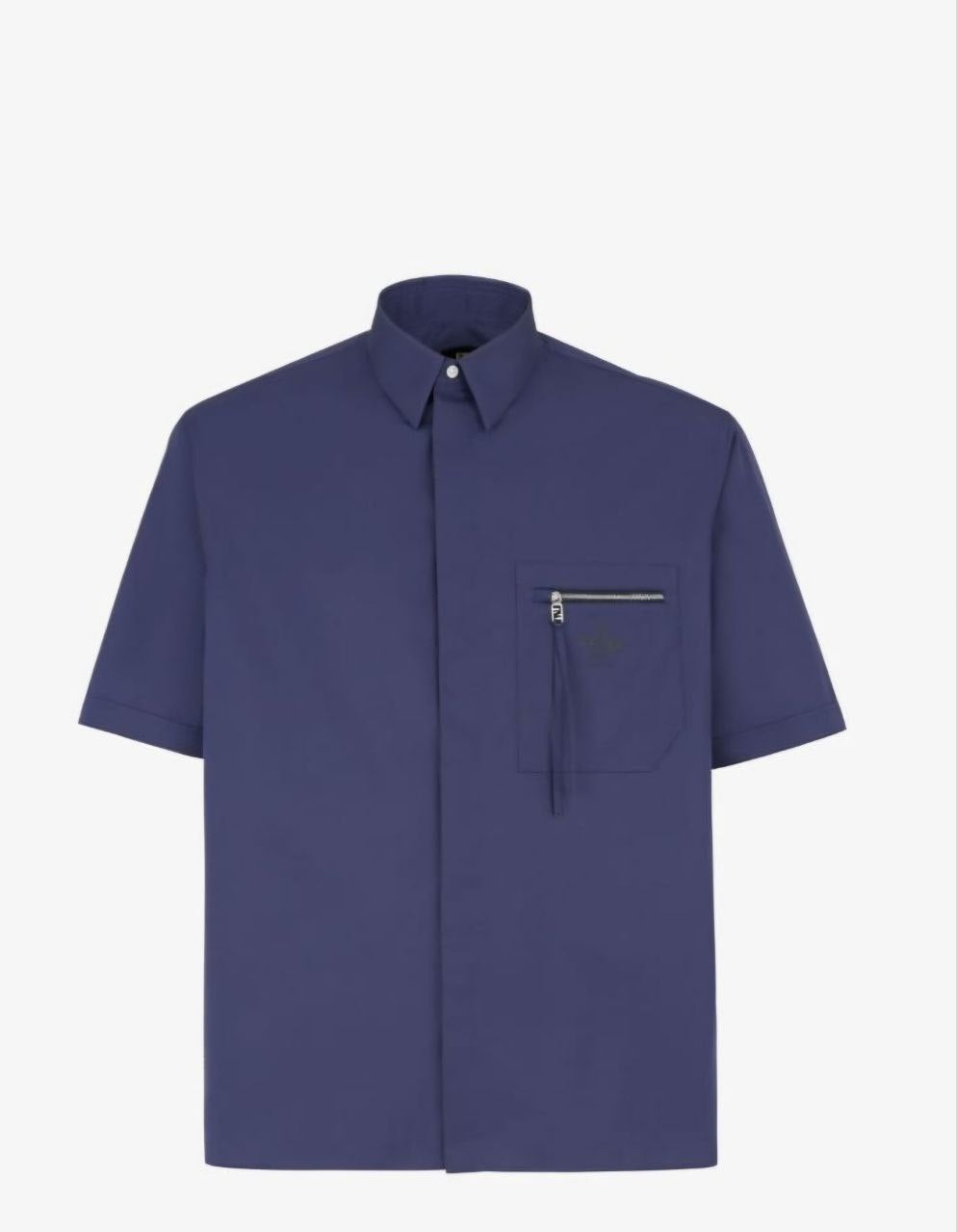 Pocket Zip-up Blue Cotton Shirt - Exclusive Wear