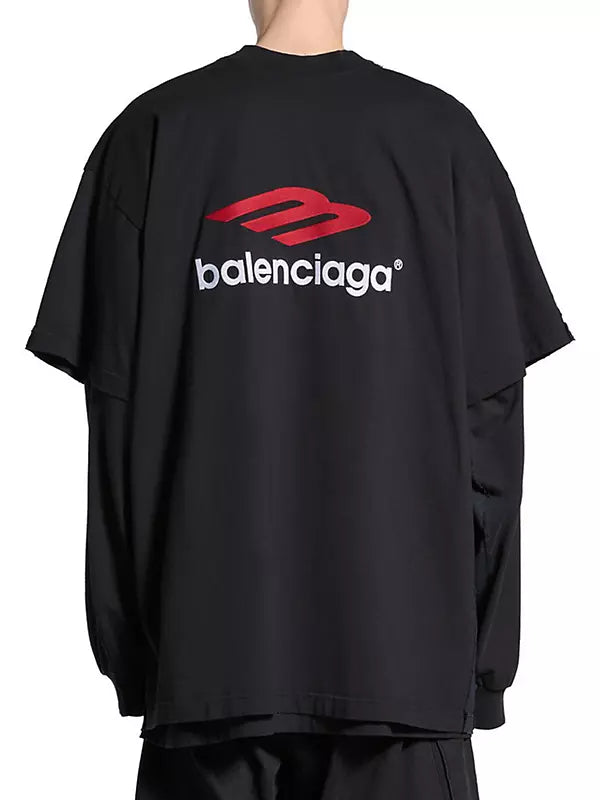 Tape Type Double Front Black Oversized T-shirt - Exclusive Wear