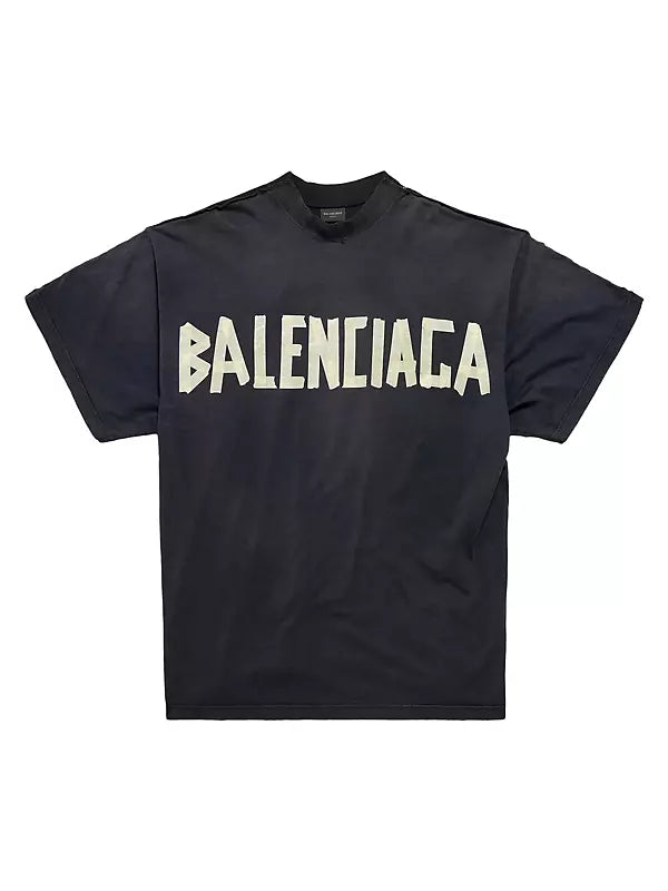 Tape Type Double Front Black Oversized T-shirt - Exclusive Wear