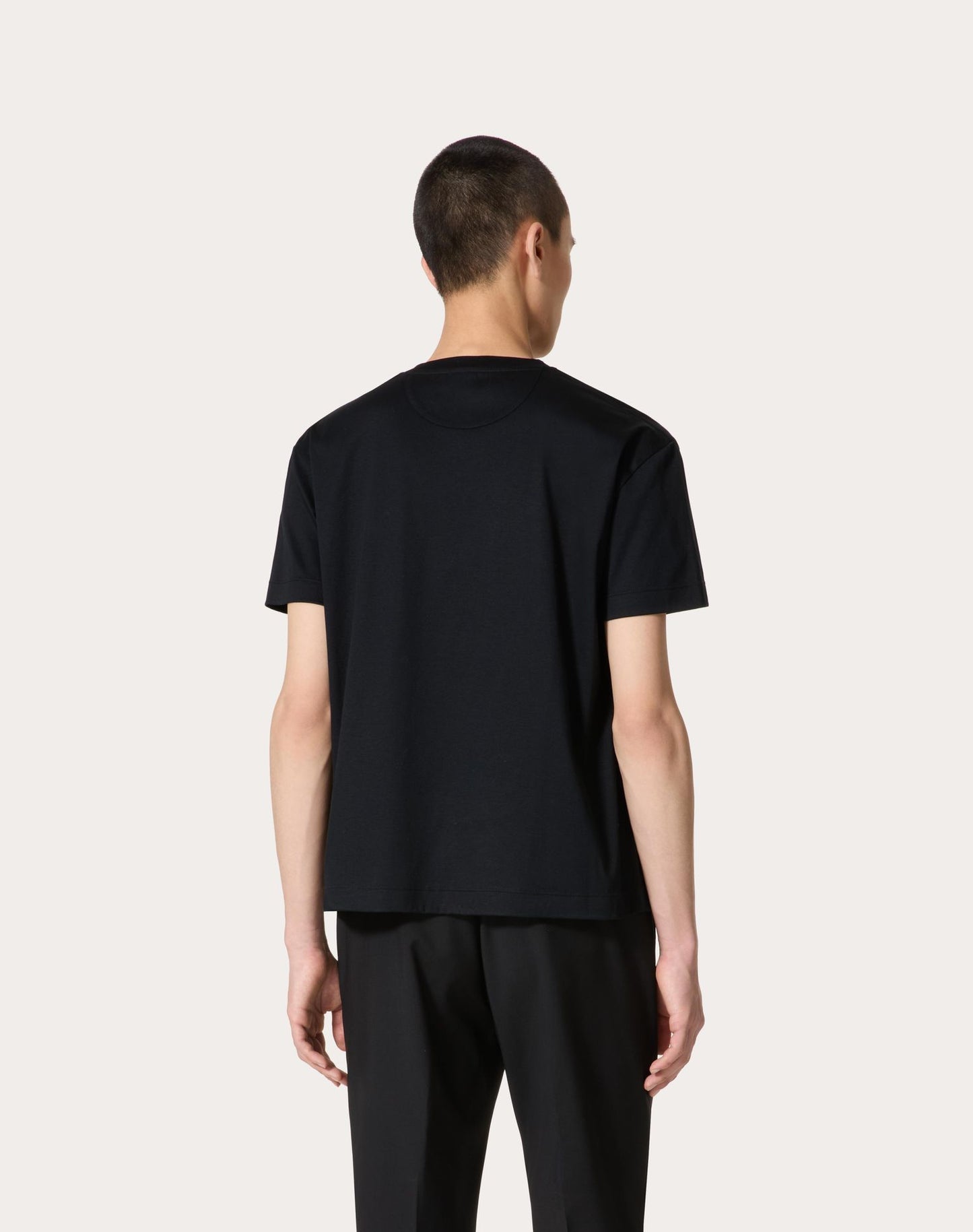 Black Cotton T-shirt with Metallic V Detail