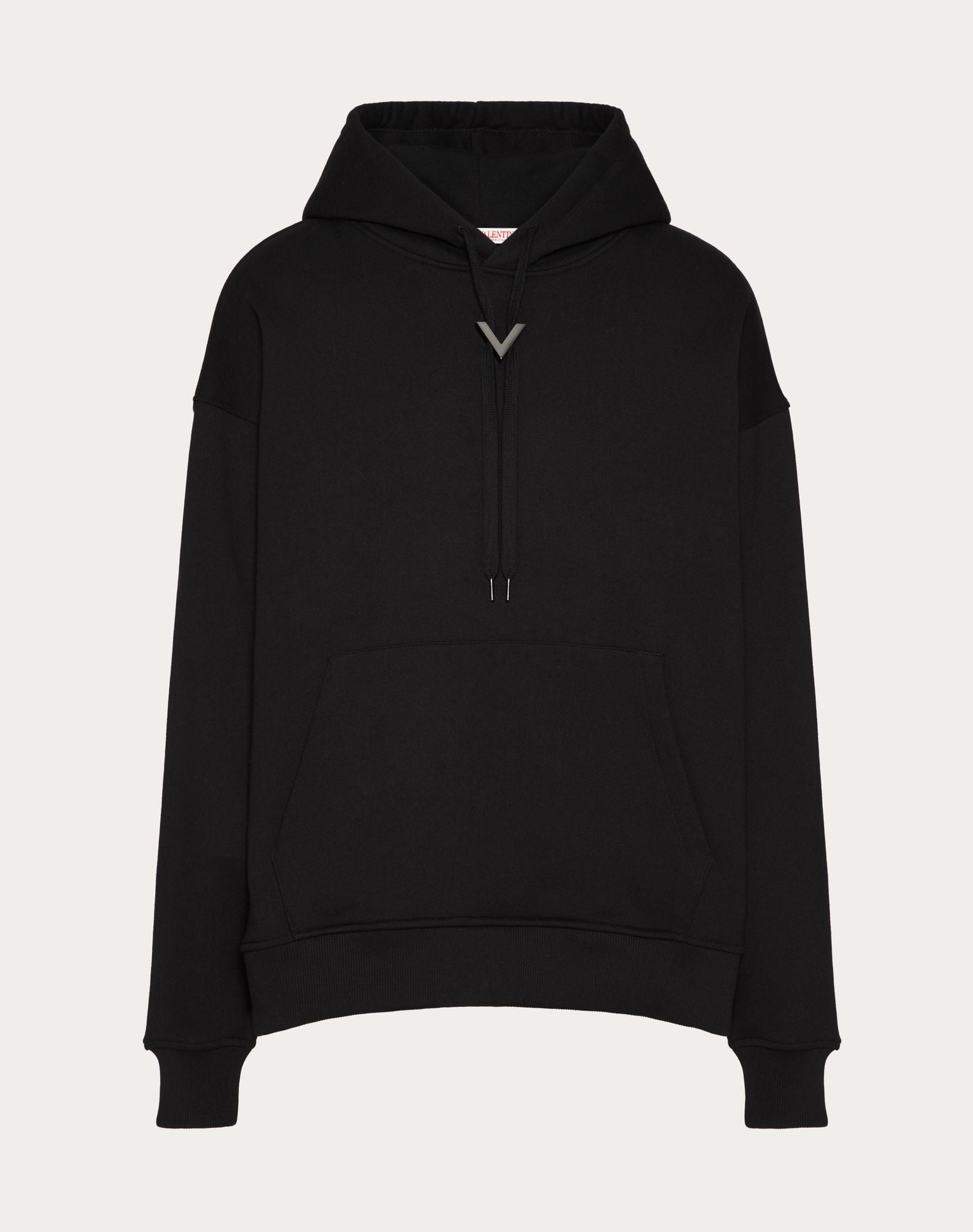 Black Cotton Hoodie with Metallic V Detail - Exclusive Wear