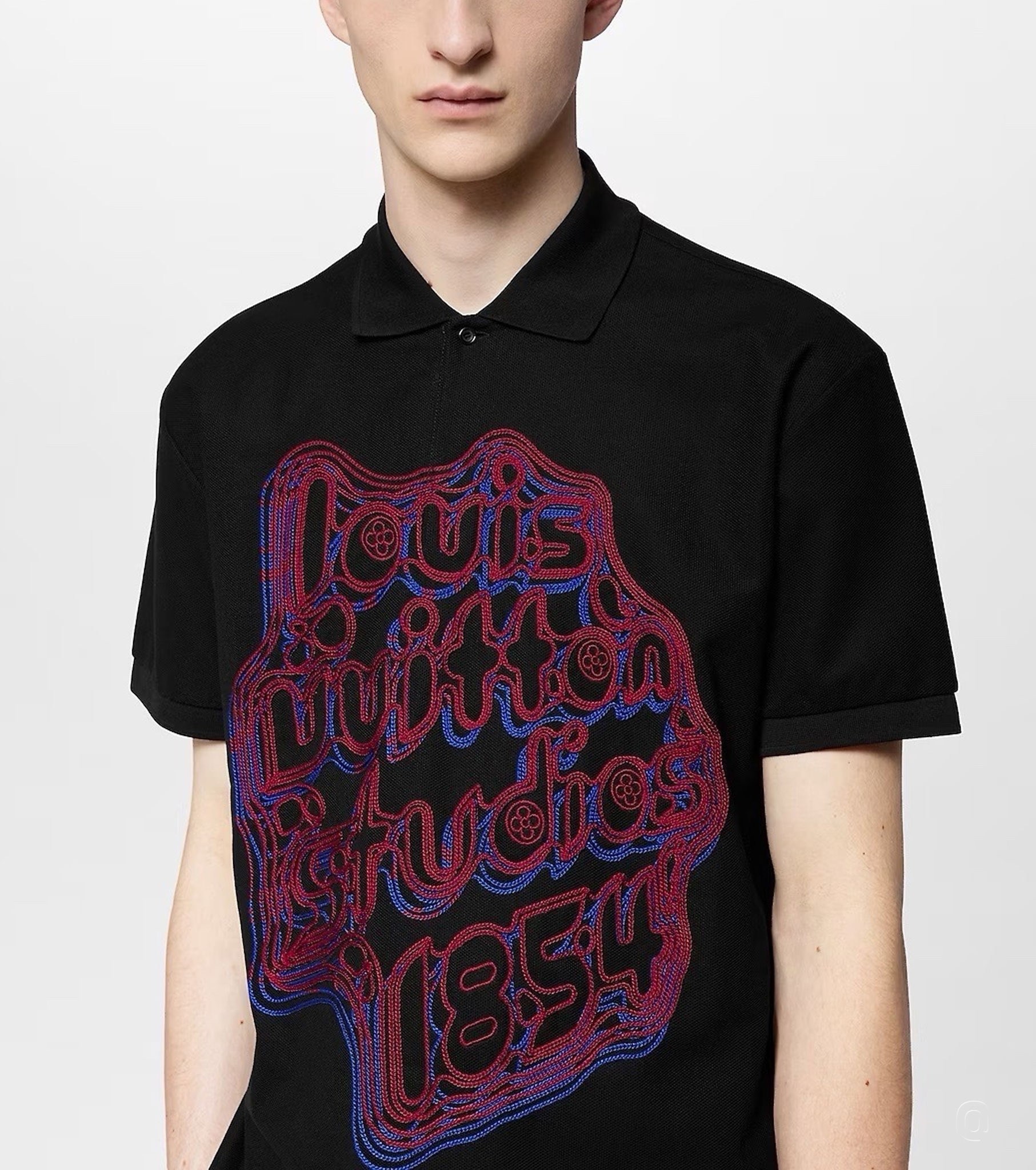 Embroidered Cotton Pique Black Polo Shirt - Exclusive Wear
