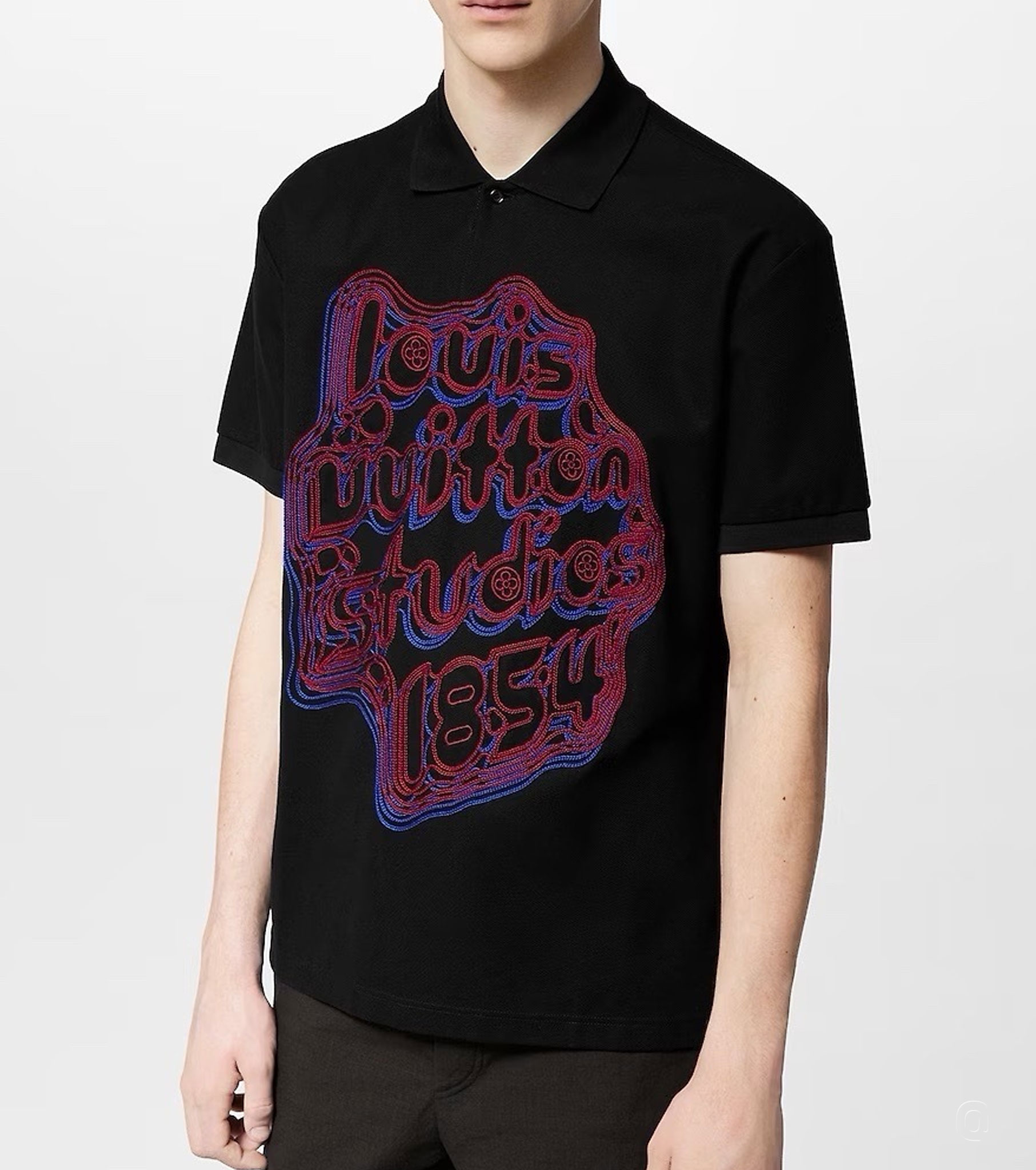 Embroidered Cotton Pique Black Polo Shirt - Exclusive Wear