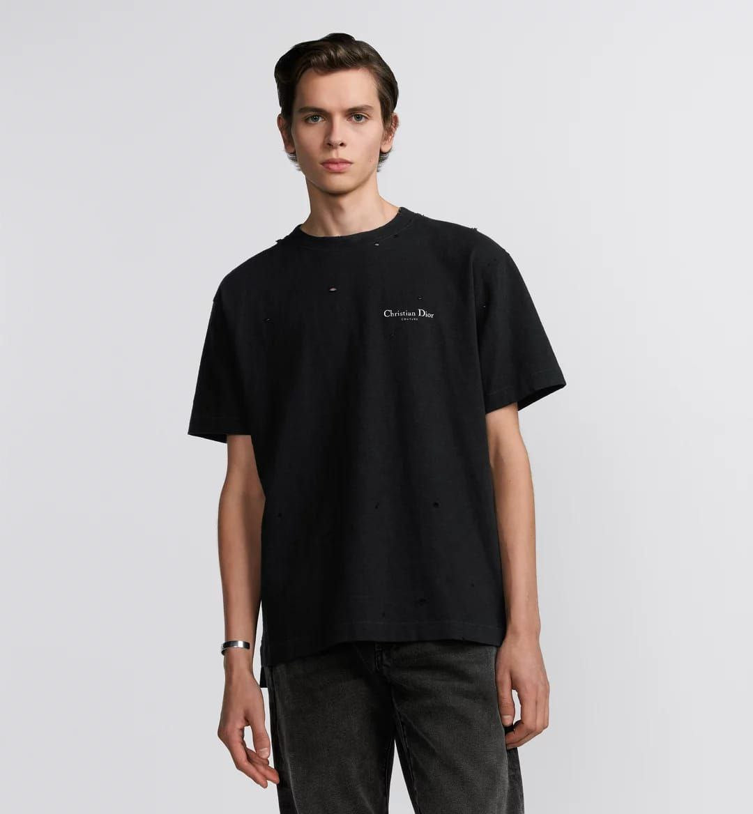 Black Distressed-Effect Cotton Jersey T-shirt