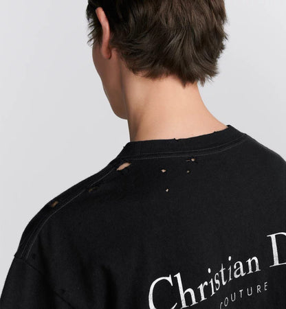 Black Distressed-Effect Cotton Jersey T-shirt