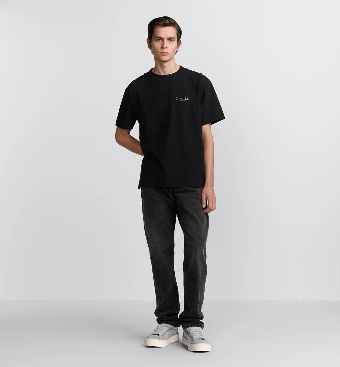 Black Distressed-Effect Cotton Jersey T-shirt - Exclusive Wear