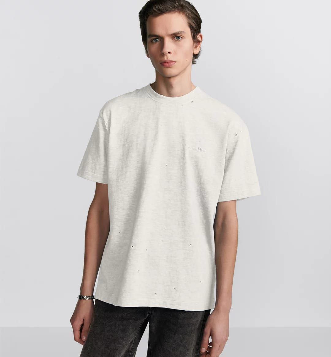White Distressed-Effect Cotton Jersey T-shirt - Exclusive Wear
