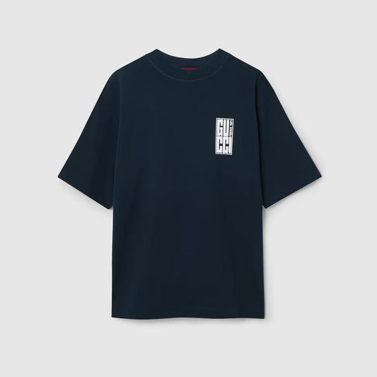 Navy Blue Cotton Jersey Oversized T-shirt