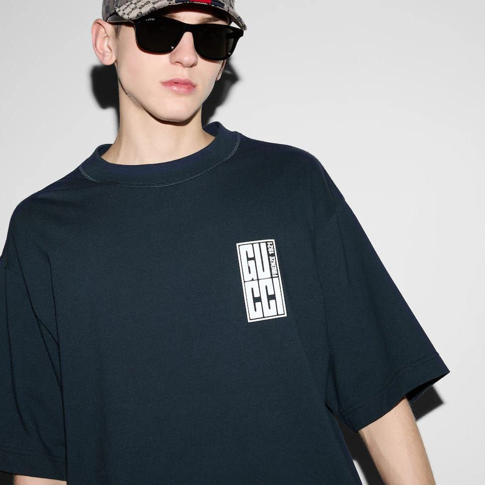 Navy Blue Cotton Jersey Oversized T-shirt