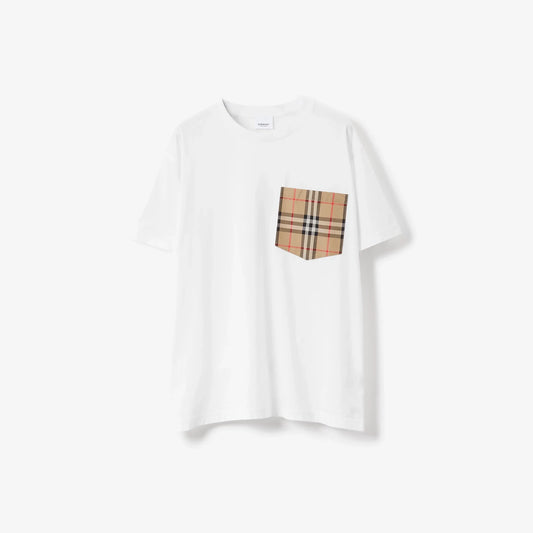 Oversize Check Pocket Cotton White T-shirt