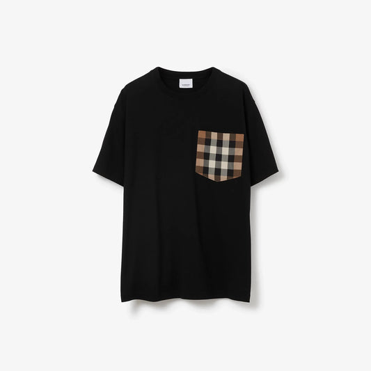 Oversize Check Pocket Cotton Black T-shirt