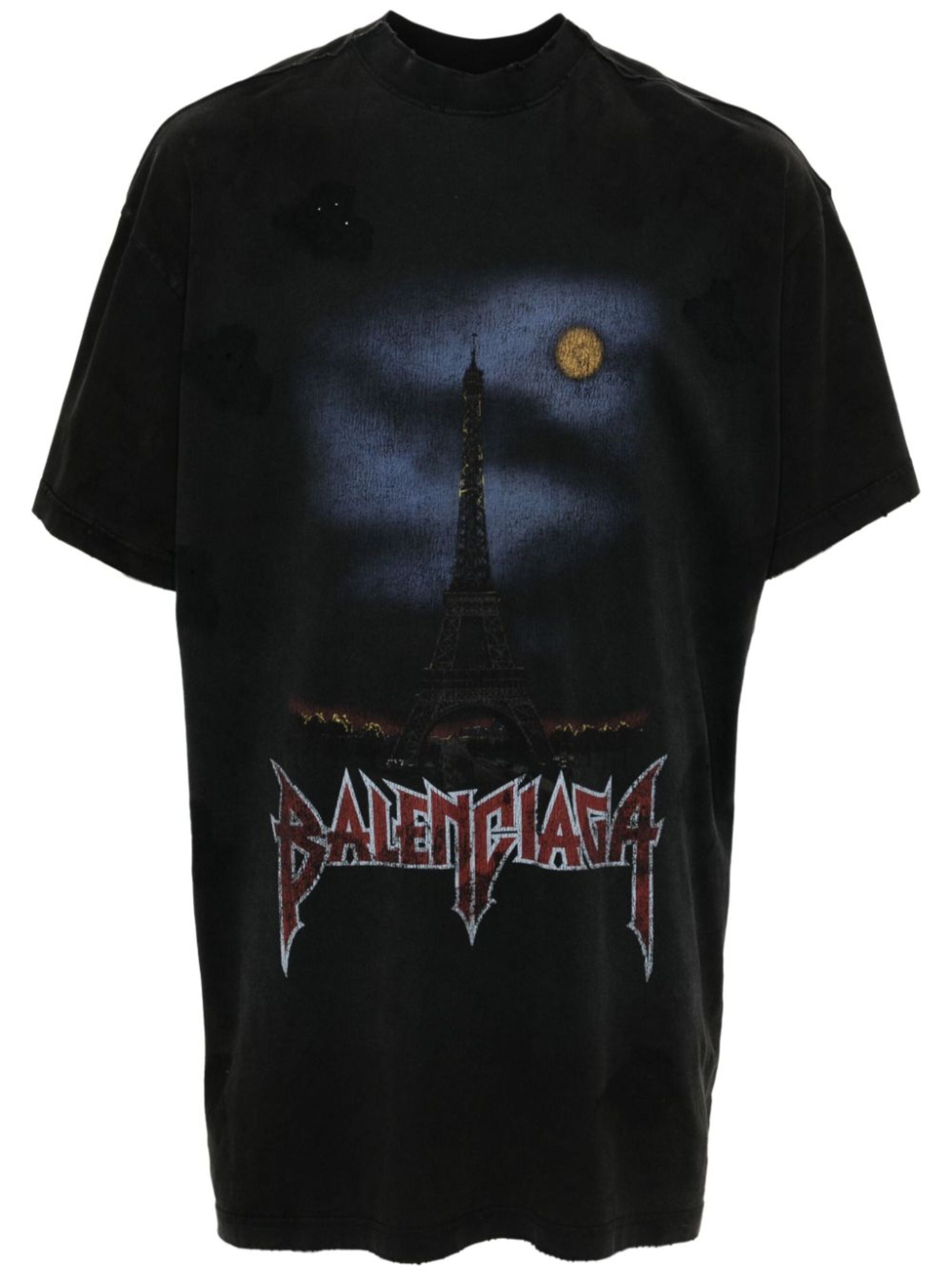 Double Front Paris Moon Black Oversized T-shirt - Exclusive Wear
