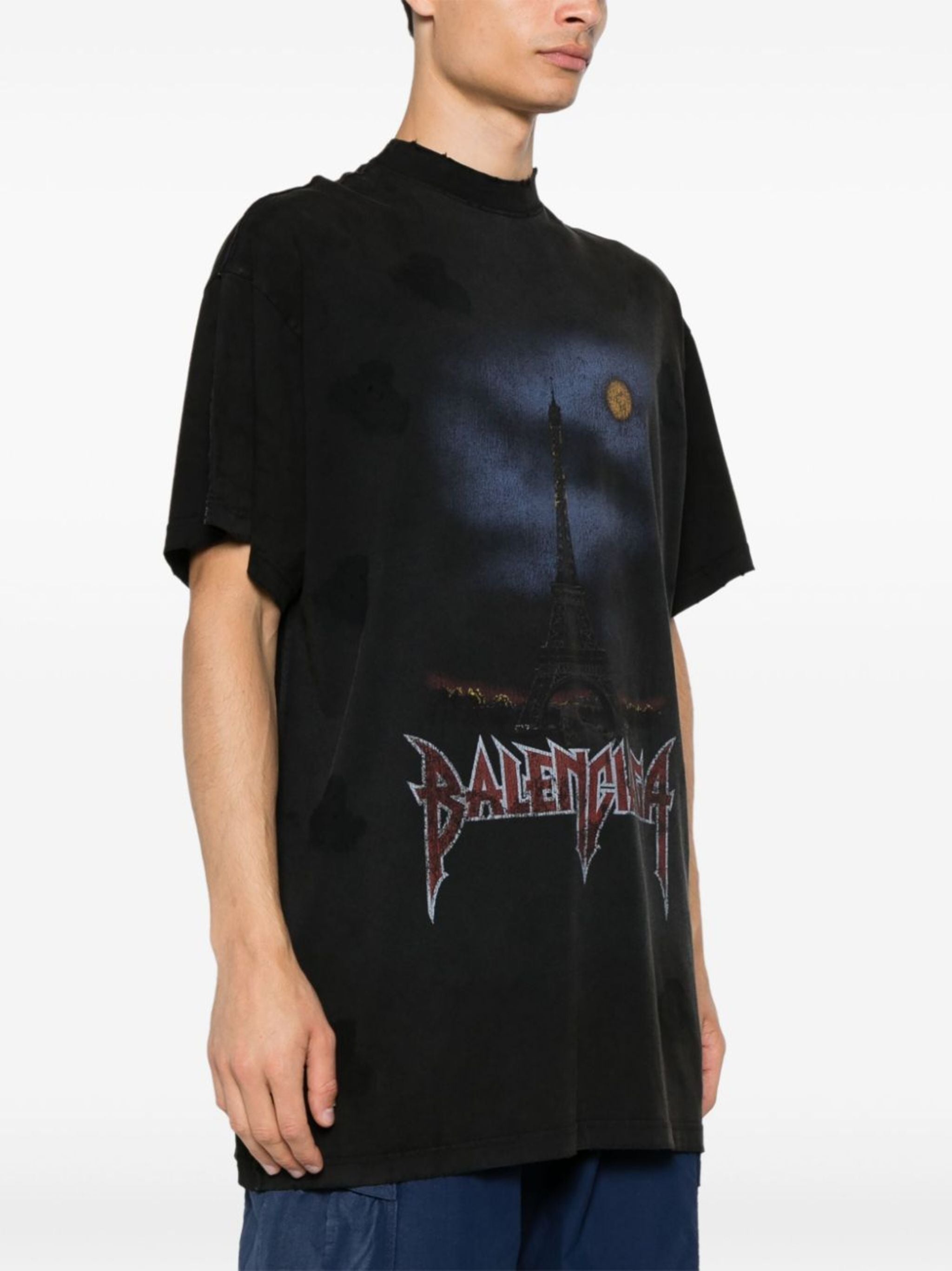 Double Front Paris Moon Black Oversized T-shirt - Exclusive Wear