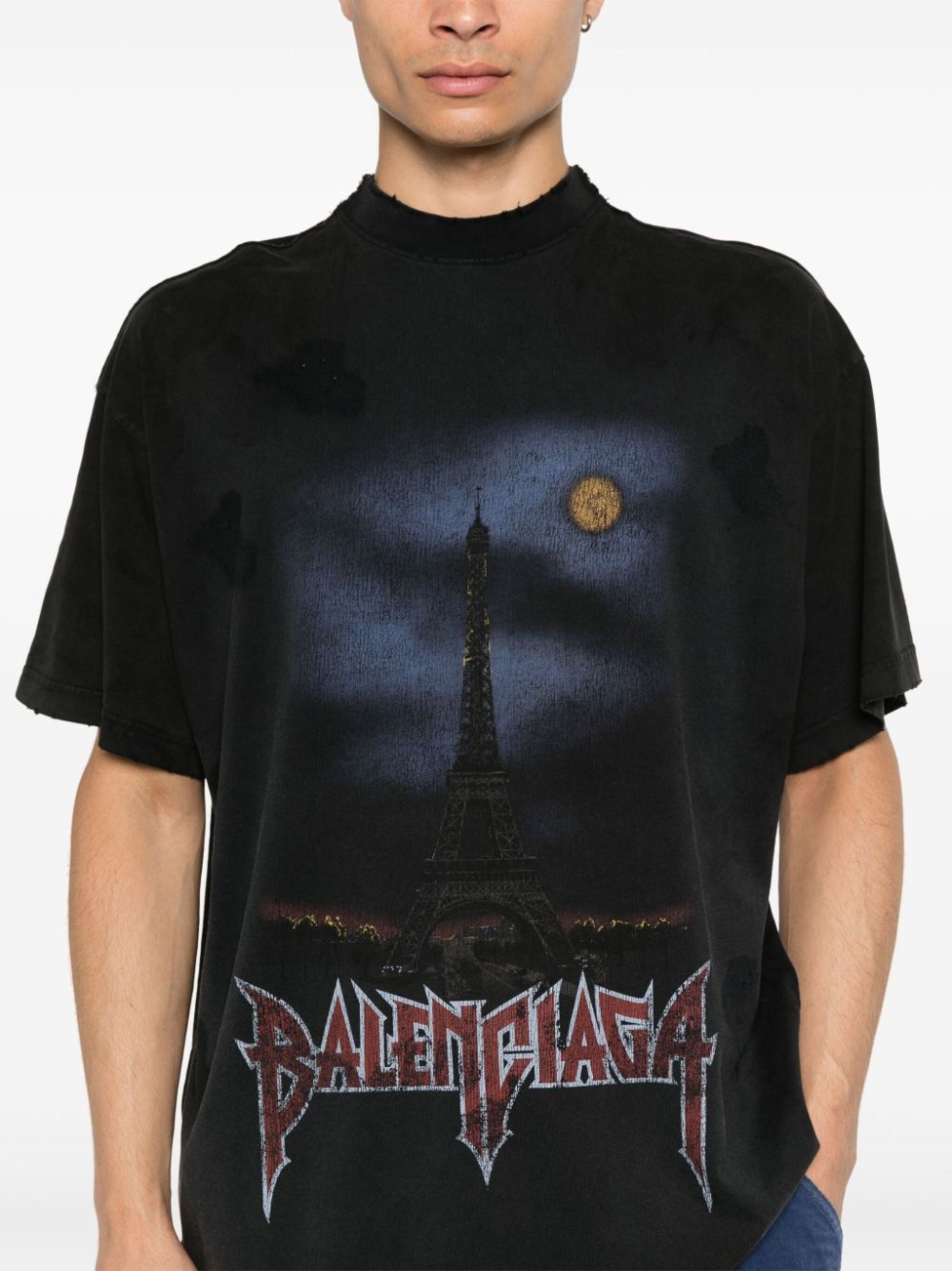 Double Front Paris Moon Black Oversized T-shirt - Exclusive Wear