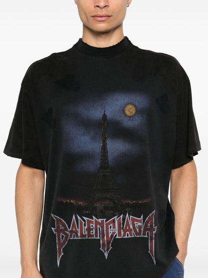 Double Front Paris Moon Black Oversized T-shirt