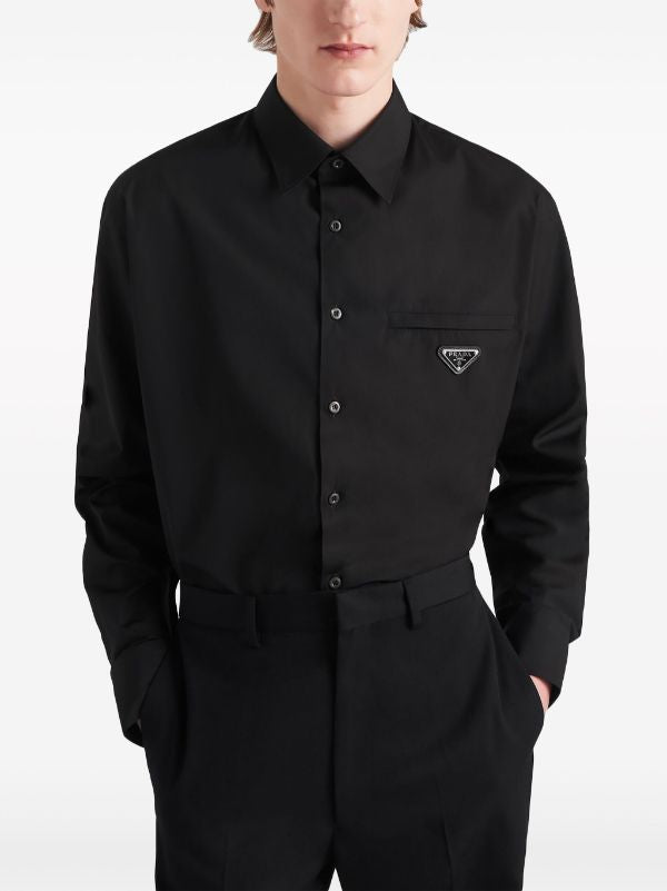 Enamel Triangle-logo Black Cotton Shirt - Exclusive Wear