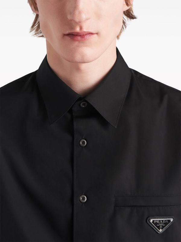 Enamel Triangle-logo Black Cotton Shirt - Exclusive Wear