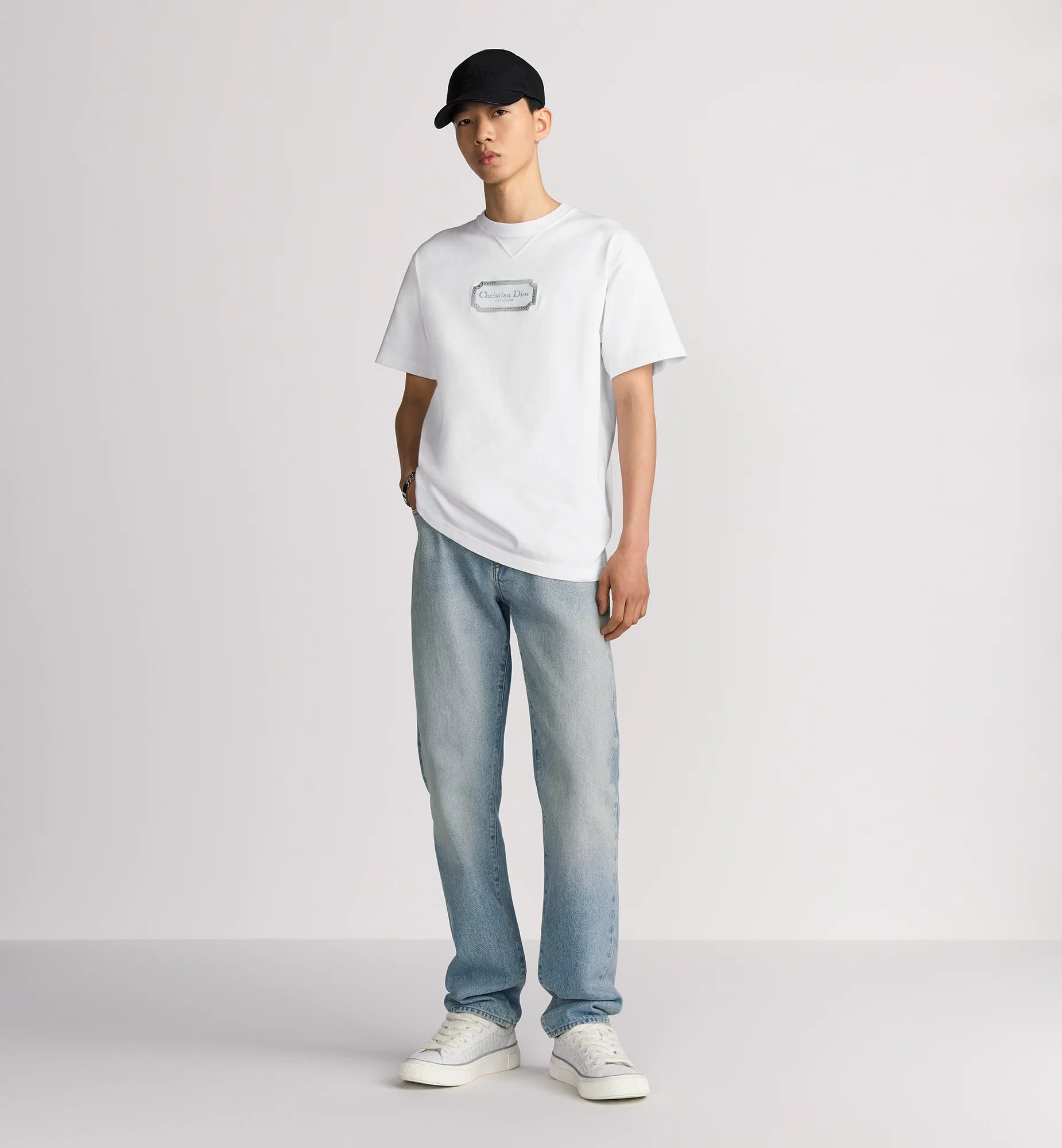 Couture Relaxed Fit White T-shirt with Embroidery