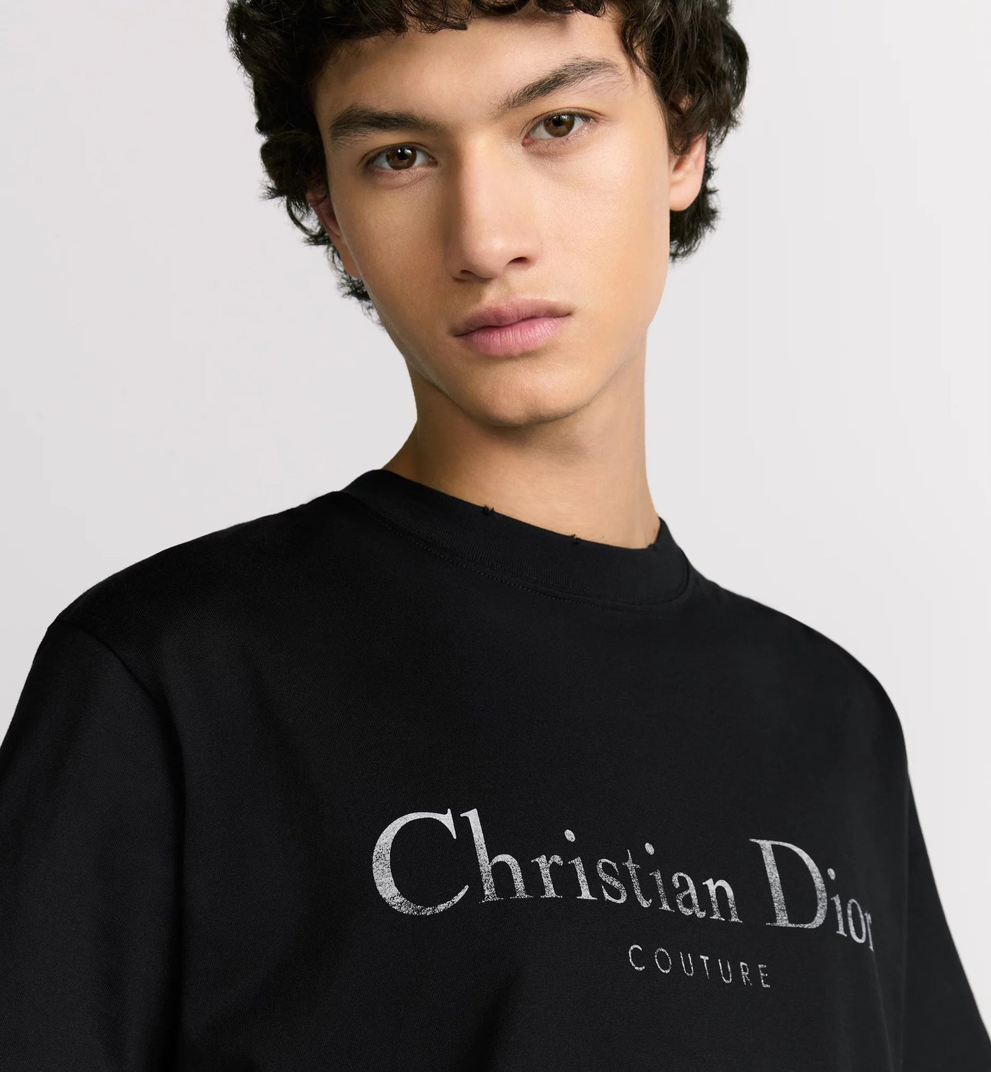 Couture Distressed-Effect Relaxed Fit Black T-shirt