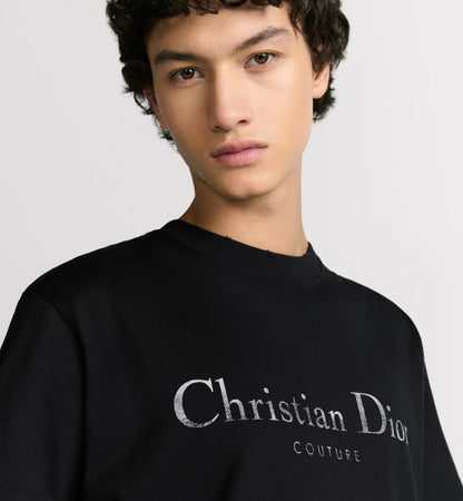 Couture Distressed-Effect Relaxed Fit Black T-shirt