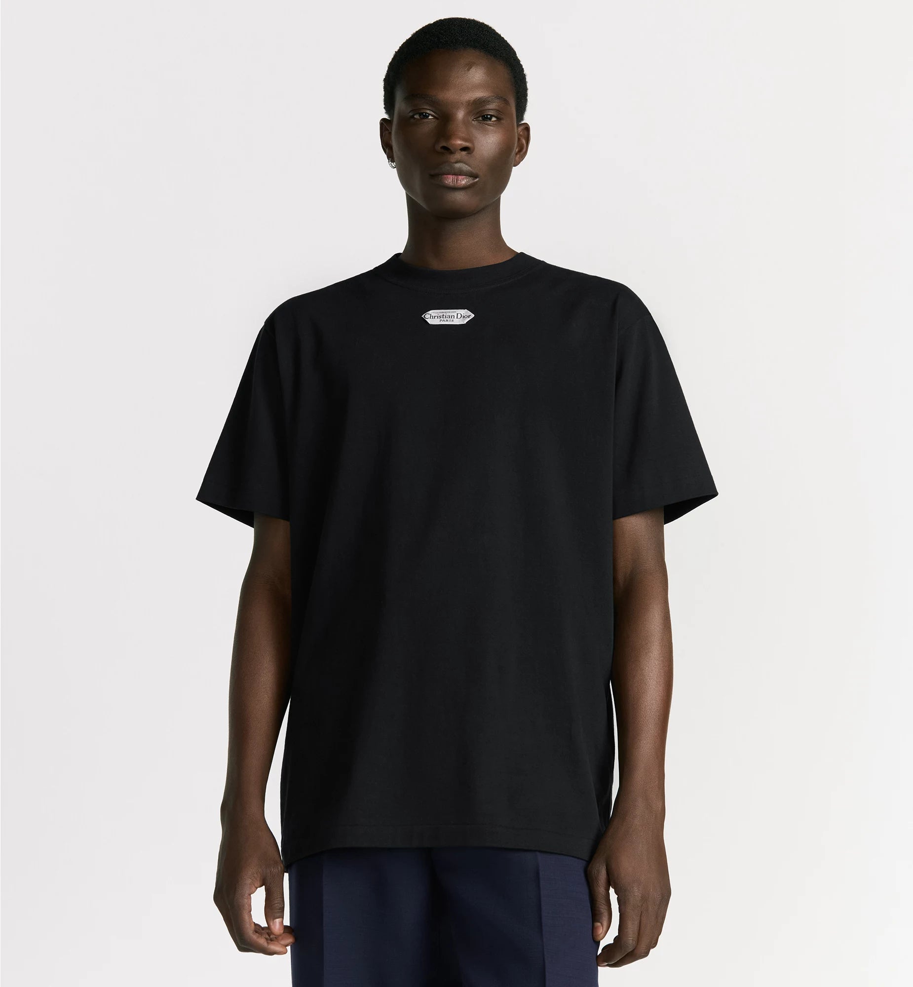 Relaxed Fit Black Cotton T-shirt with Tag