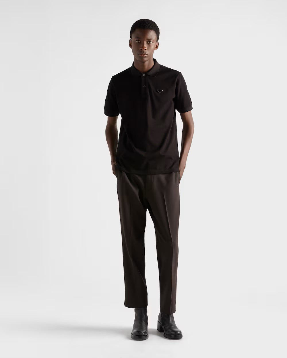 Black Cotton Pique Poloshirt