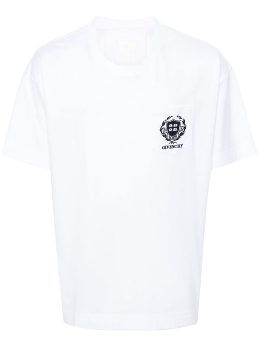 Logo-embroidered White Cotton T-shirt