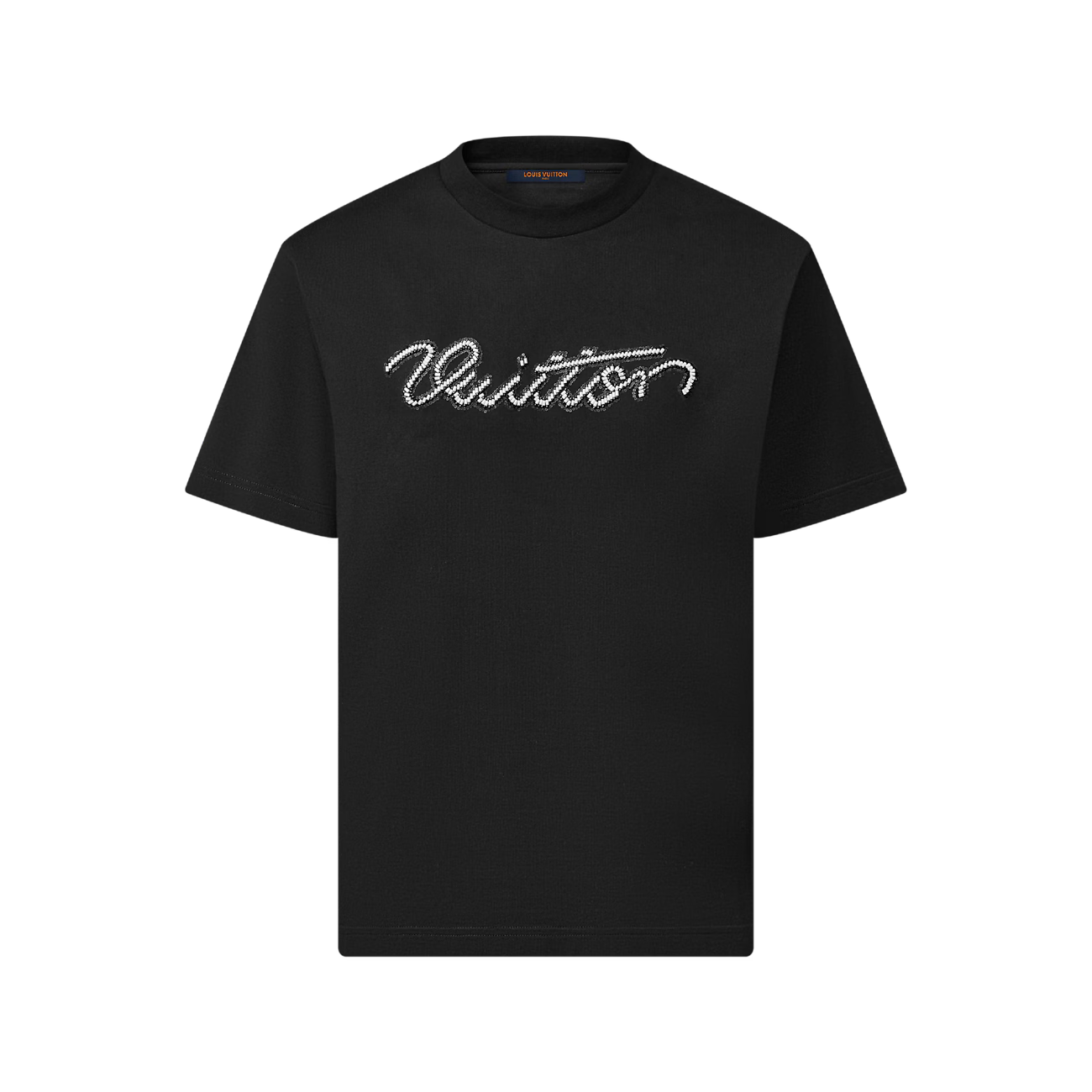 Beaded Signature Embroidery Black Cotton T-shirt - Exclusive Wear