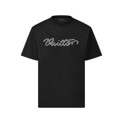 Beaded Signature Embroidery Black Cotton T-shirt