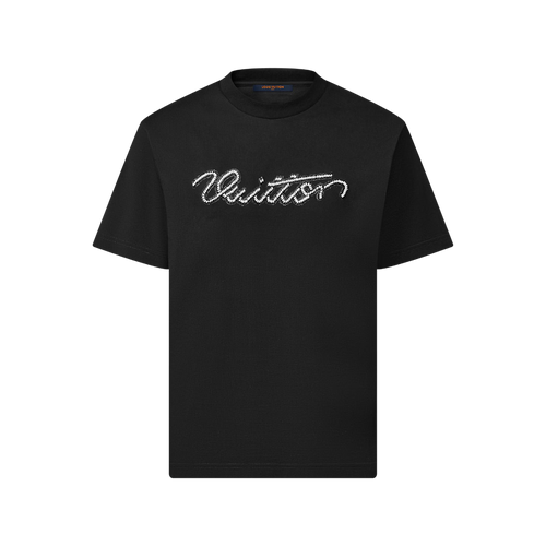 Beaded Signature Embroidery Black Cotton T-shirt