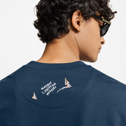 Embroidered Blue Cotton T-shirt
