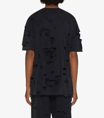 Black Oversized T-shirt with Destroyed Efffect