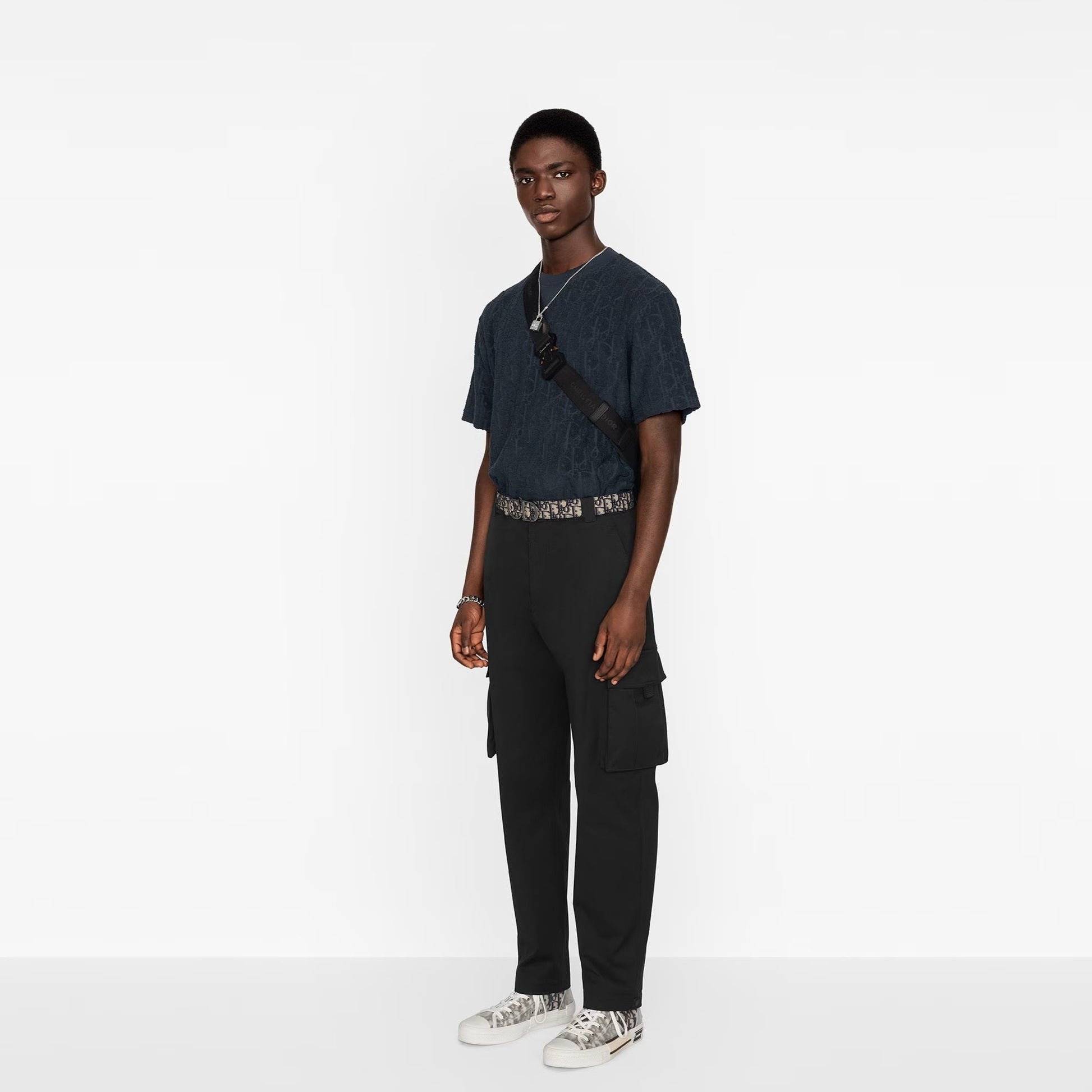 Oblique Relaxed Fit Navy Blue T-shirt - Exclusive Wear