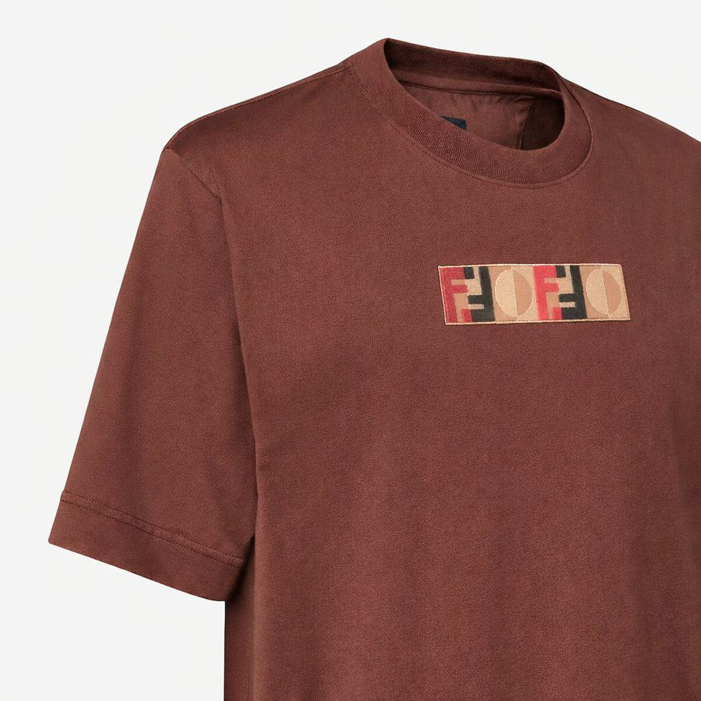 Brown Cotton Embroidered Logo Motif T-shirt - Exclusive Wear