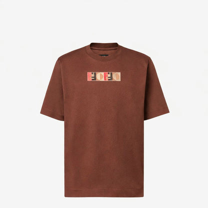 Brown Cotton Embroidered Logo Motif T-shirt - Exclusive Wear