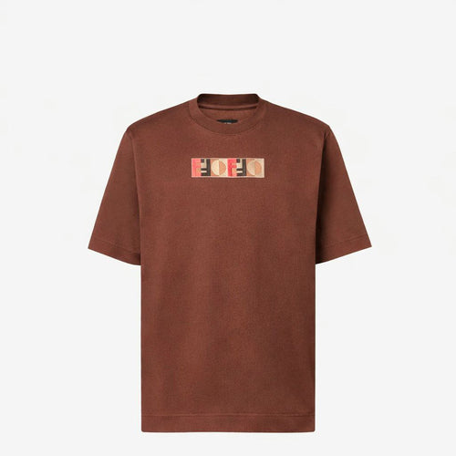 Brown Cotton Embroidered Logo Motif T-shirt - Exclusive Wear