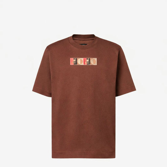 Brown Cotton Embroidered Logo Motif T-shirt