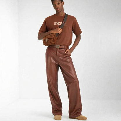 Brown Cotton Embroidered Logo Motif T-shirt - Exclusive Wear